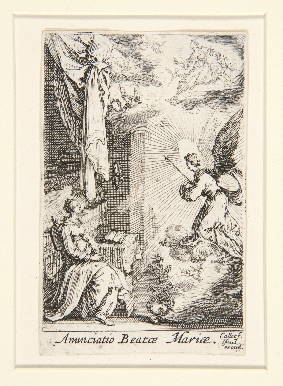 Bebådelsen, nr. 5 från The Life of the Virgin av Jacques Callot