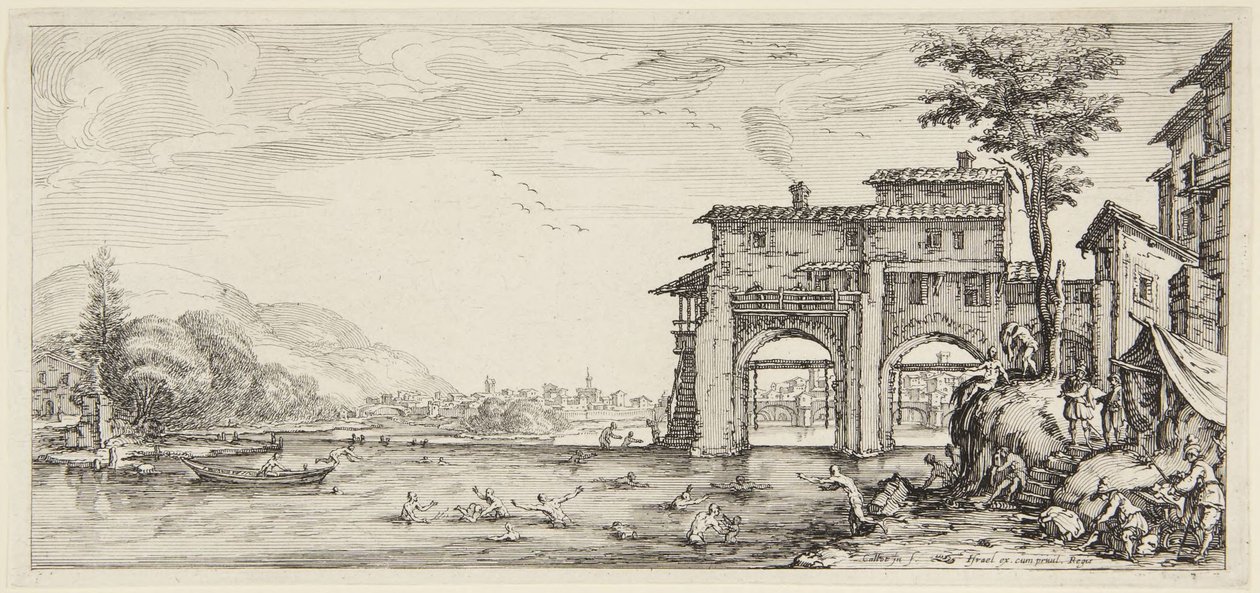 Badande, ur serien "Paysages gravées pour Jean de Médicis, Paysages dessinés à Florence" (Landskap för Giovanni de Medici eller landskap utformade i Florens) av Jacques Callot