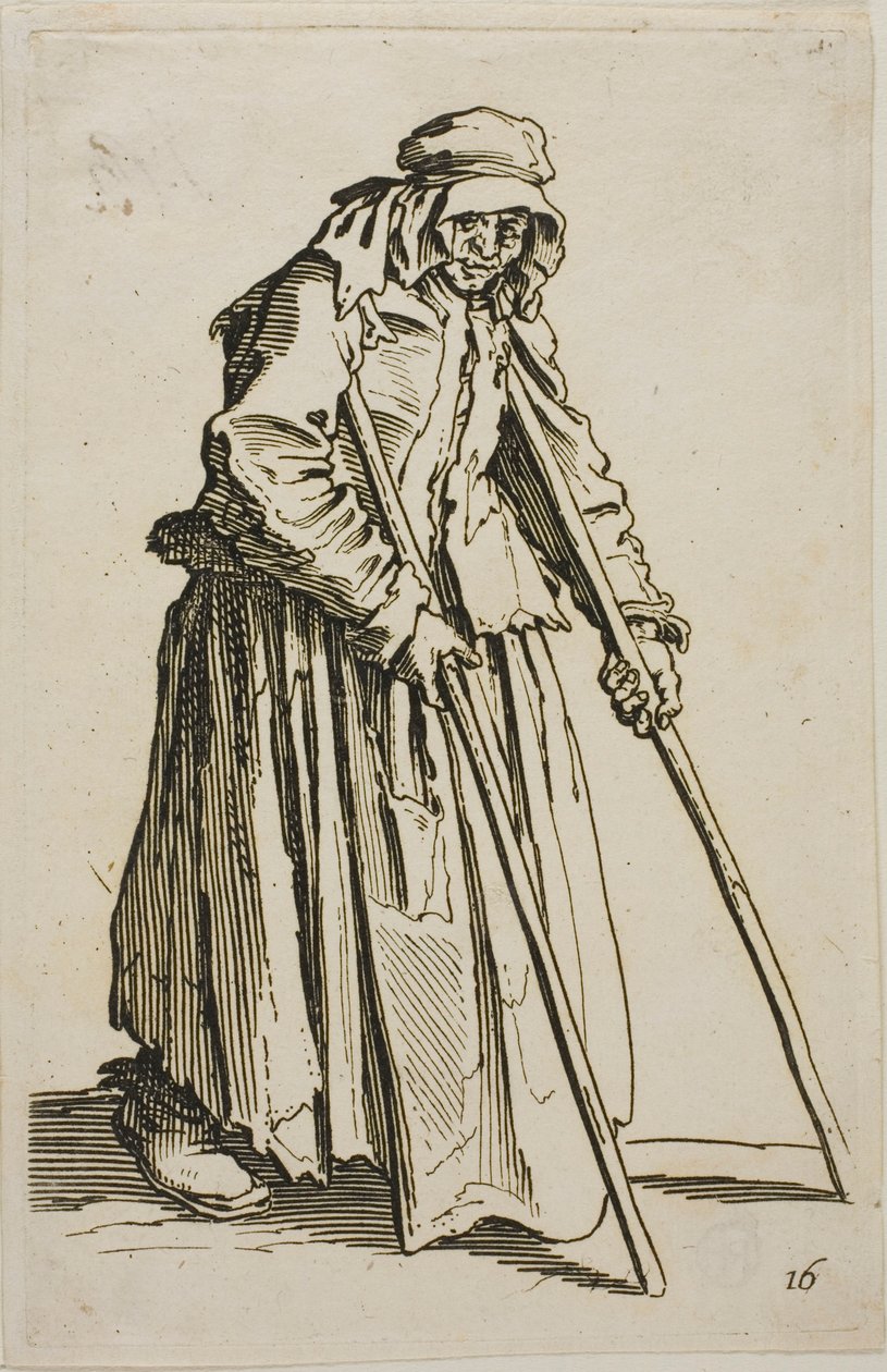 Tiggaren på kryckor och hans tiggarplånbok, plansch tio från The Beggars av Jacques Callot