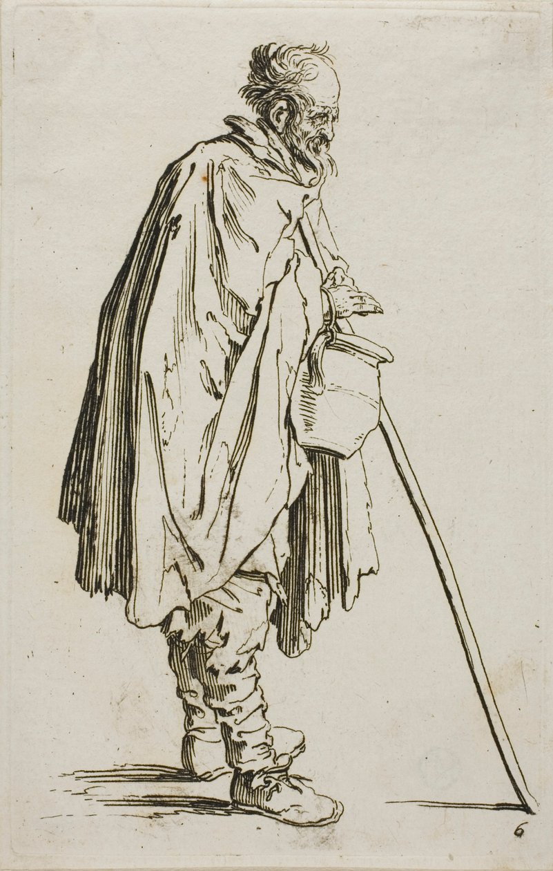 The Beggar with a Footwarmer, tallrik sex från The Beggars av Jacques Callot
