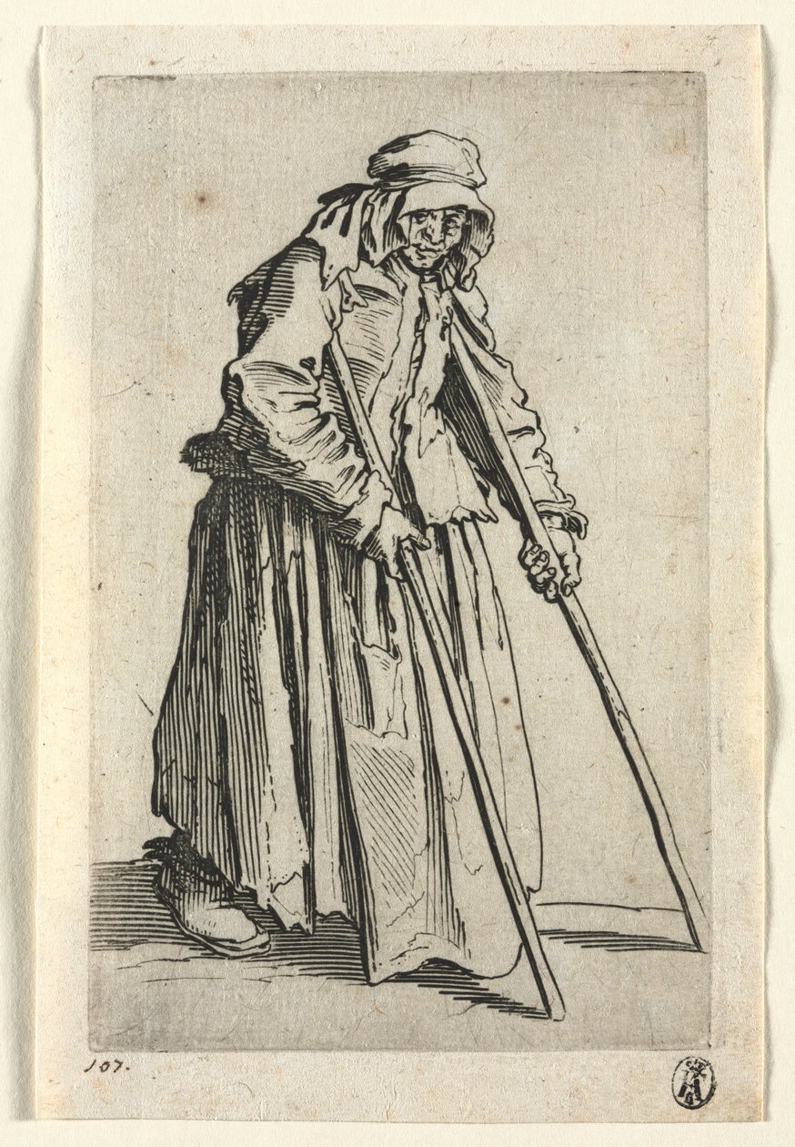 The Beggars: Beggar Woman on Crutches , ca. 1623. av Jacques Callot