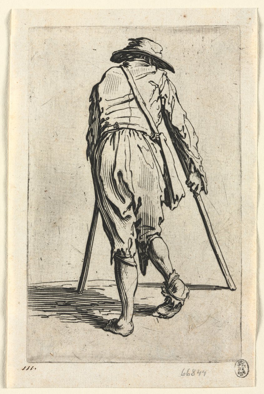 Tiggarna: Tiggare på kryckor, med hatt, ca. 1623. av Jacques Callot