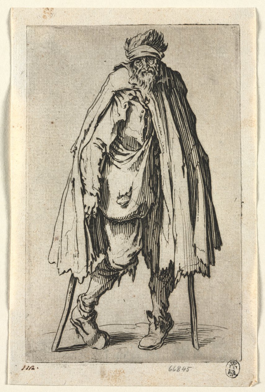 Tiggarna: Tiggare på kryckor med en väska av Jacques Callot