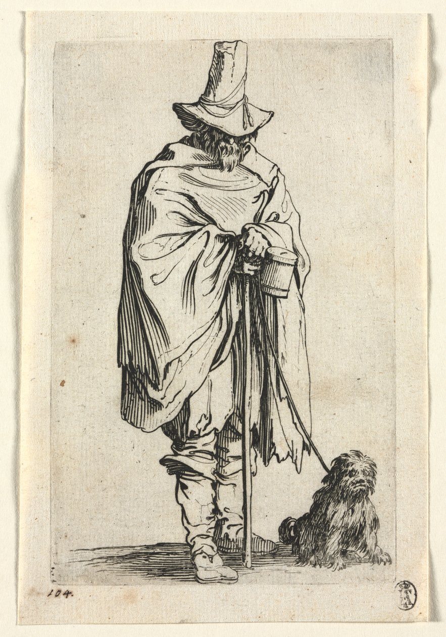 Tiggarna: Blind man med sin hund av Jacques Callot