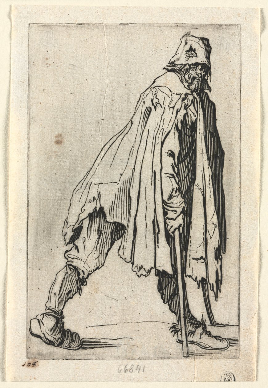 Tiggarna: Tiggaren på kryckor, med keps av Jacques Callot