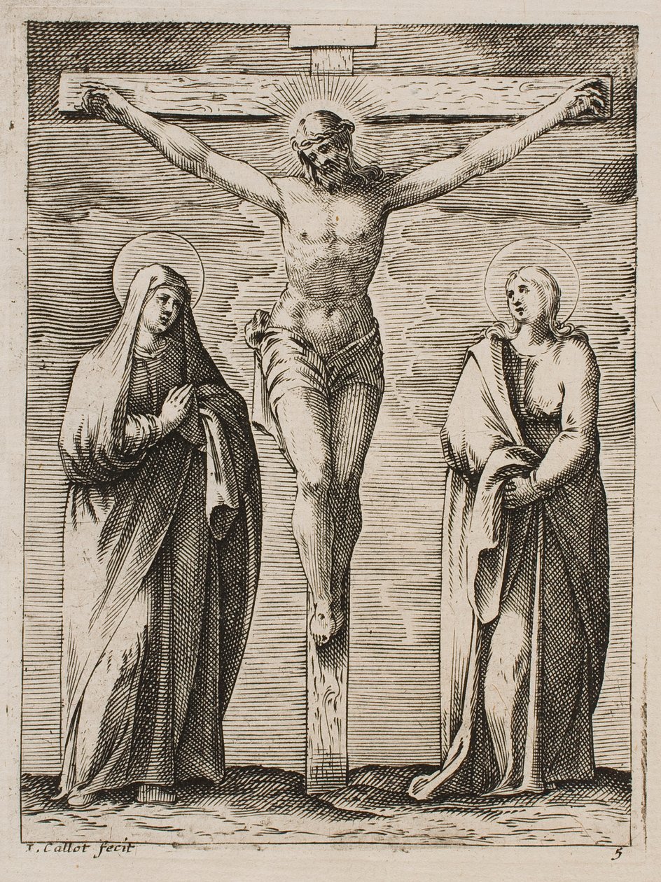 Jungfru Maria och Sankt Johannes vid korsets fot, ur serien ”Bilder från Rom” av Jacques Callot
