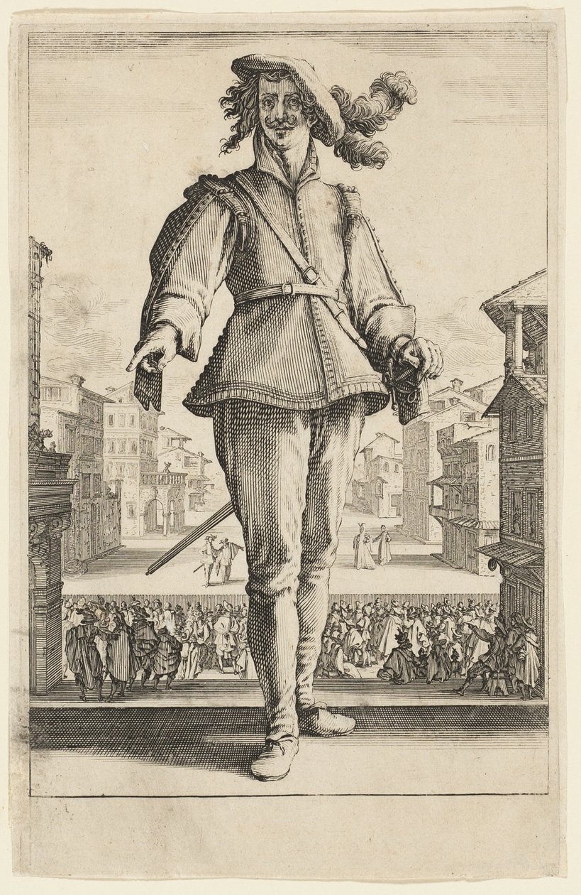 Kaptenen eller älskaren, från Tre italienska komiker av Jacques Callot