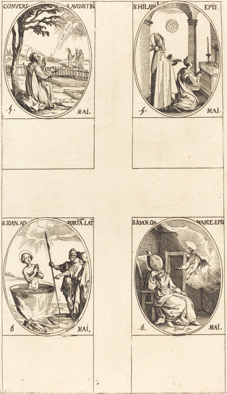 Omvändelsen av Saint Augustine; Saint Hilary; Sankt Johannes framför den latinska portalen; Sankt Johannes av Damaskus av Jacques Callot