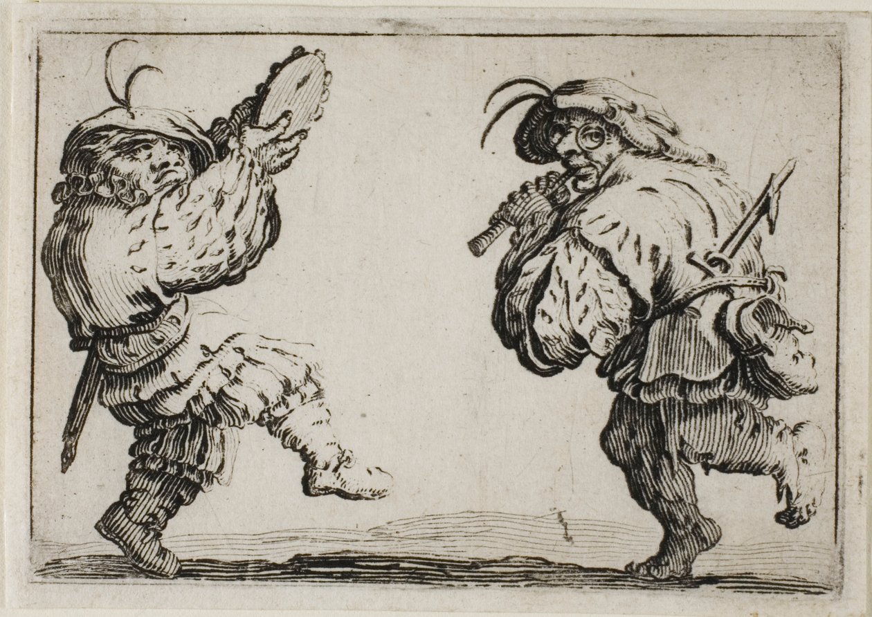 Dansarna med flöjt och tamburin, från The Caprices av Jacques Callot