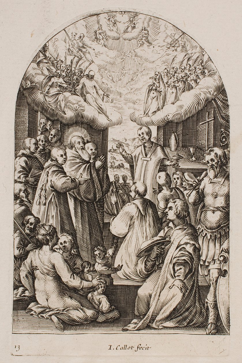 Sankt Benedikts död, ur serien "Bilder från Rom" av Jacques Callot