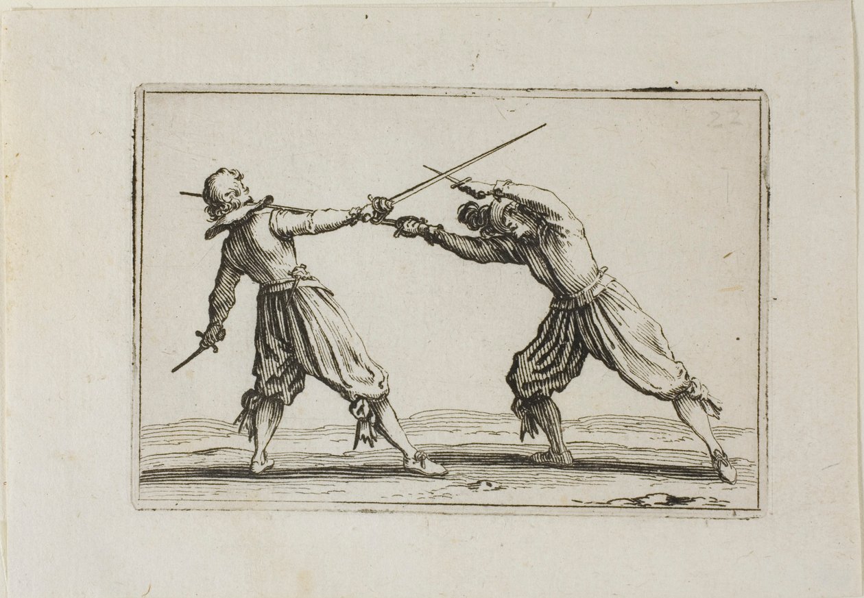 Duellen med svärd och dolkar, från The Caprices av Jacques Callot