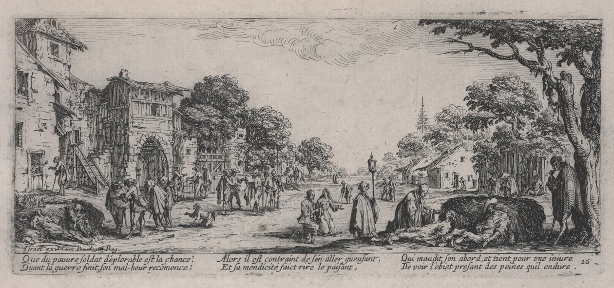 The Dying by the Roadside (Les Mourants sur le bord des routes), från "Krigets elände" av Jacques Callot