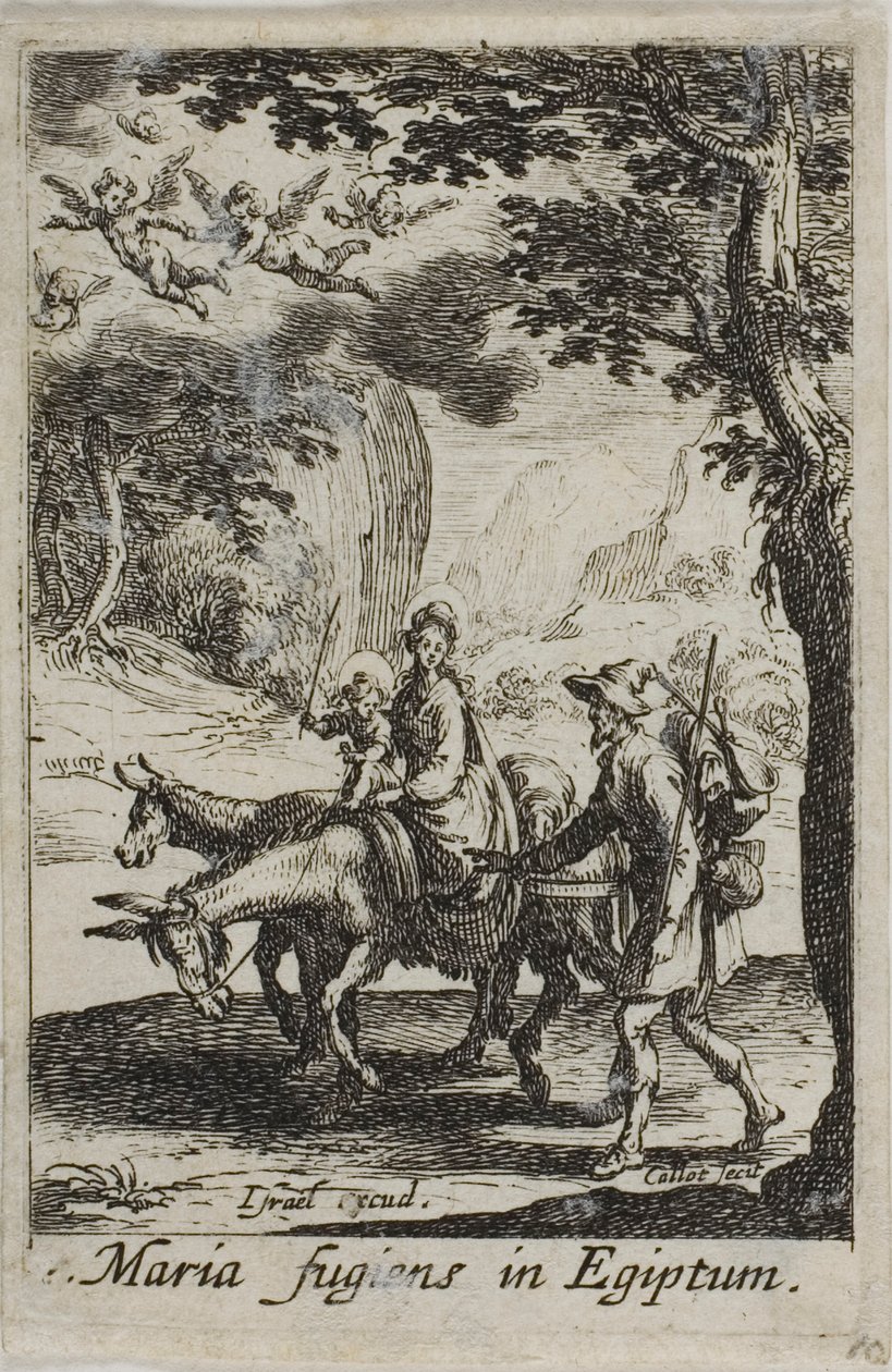 Flykten till Egypten, från Jungfruns liv av Jacques Callot