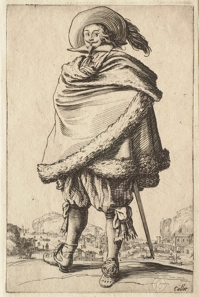 Herren insvept i sin pälsbrämade rock av Jacques Callot