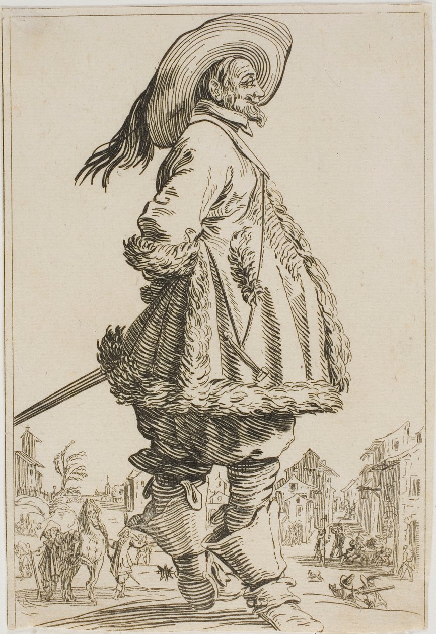 The Gentleman in the Fur-Trimmed Mantle with his Hands Behind his Back, från serien The Nobility of Lorraine av Jacques Callot