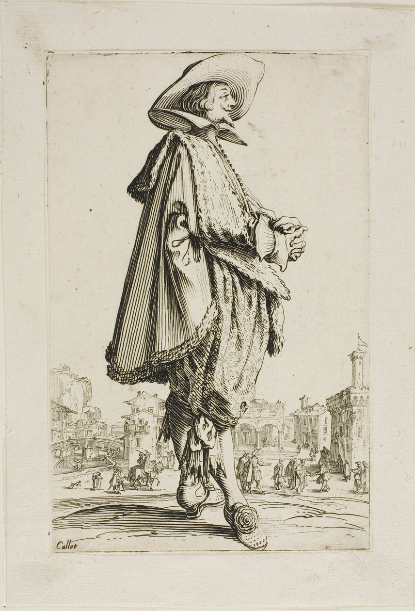 Gentlemannen med knäppta händer, plansch elva från La Noblesse av Jacques Callot