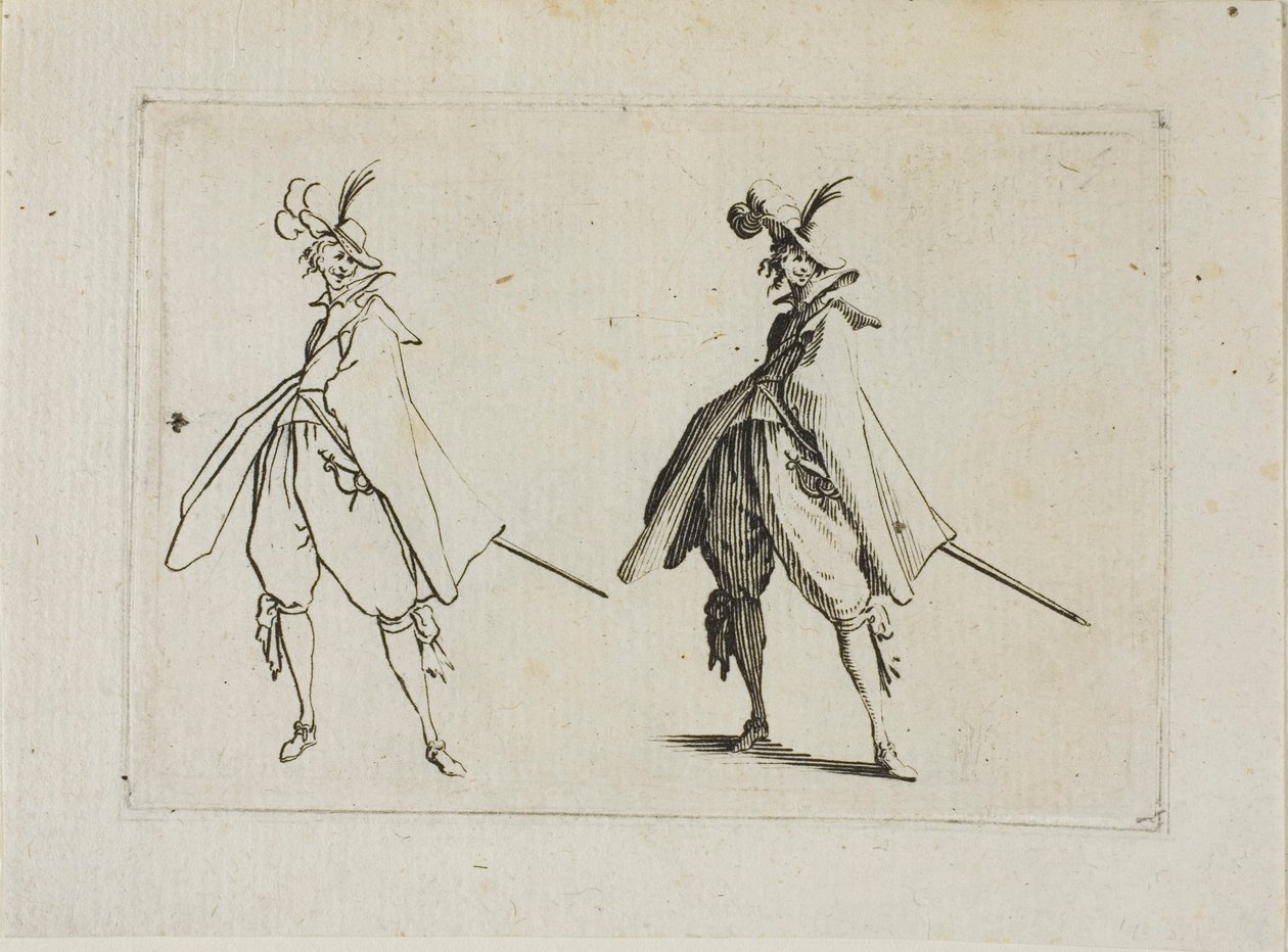 The Gentleman with a Large Coat, sett framifrån, från The Caprices av Jacques Callot