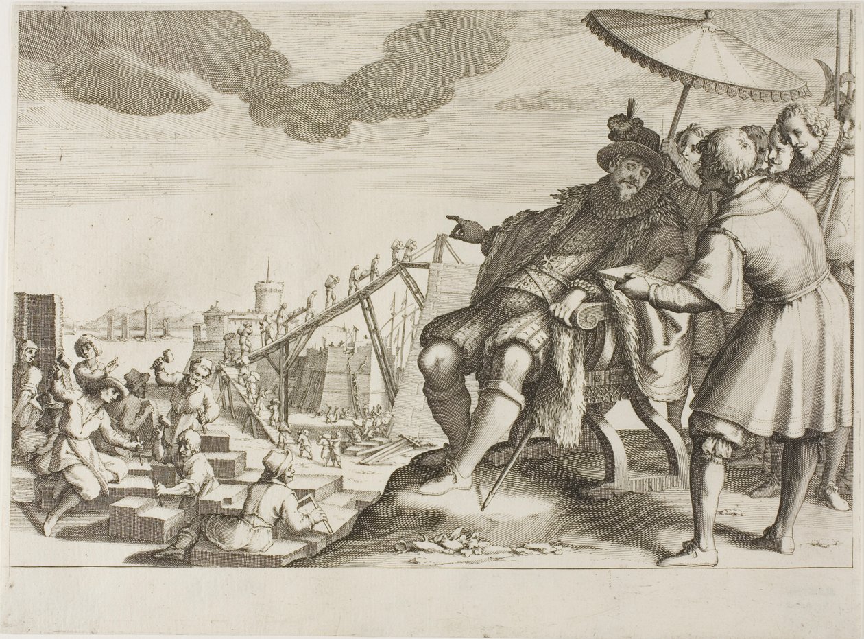 Storhertigen befäster Livornos hamn, från Life of Ferdinando I de’ Medici av Jacques Callot