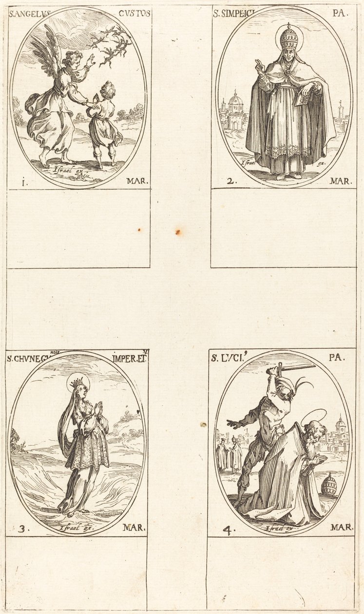 Skyddsängeln, St. Simplici, St. Cunegundes, St. Luci. av Jacques Callot
