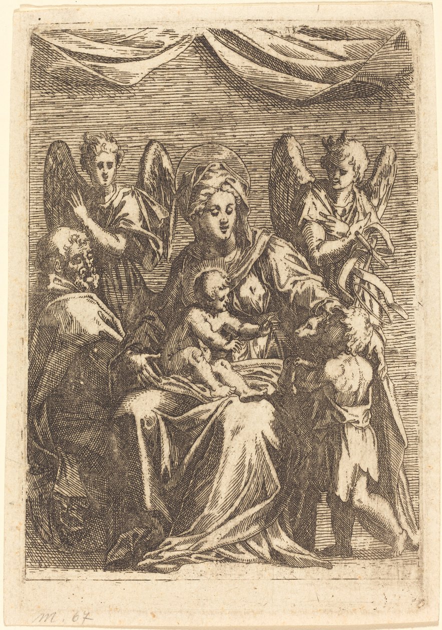 Den heliga familjen med två änglar av Jacques Callot