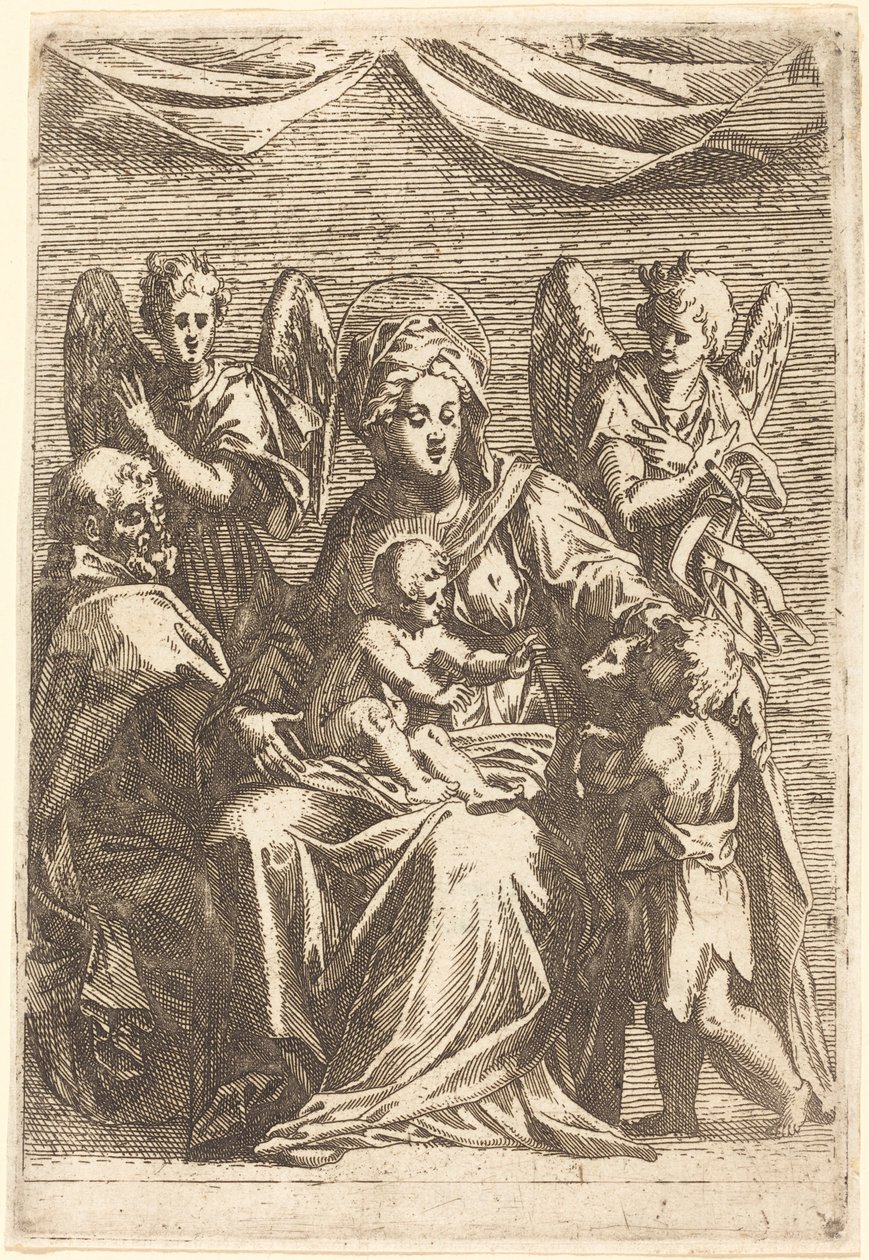 Den heliga familjen med två änglar av Jacques Callot