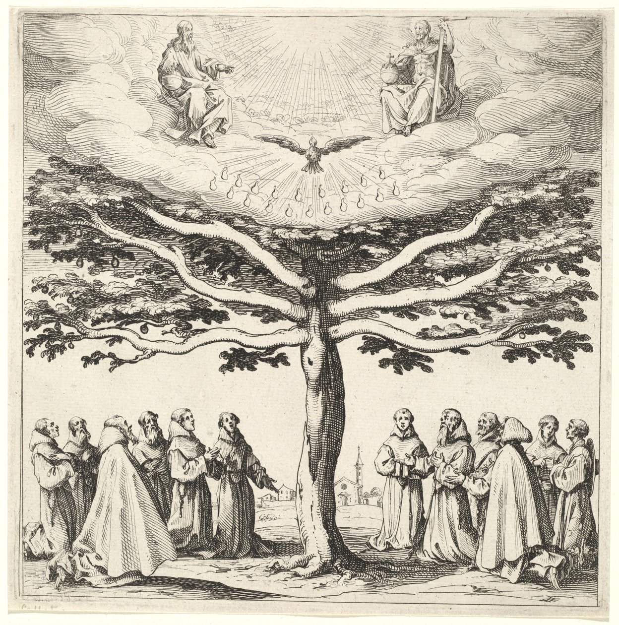 Den heliga treenigheten i livets träd, älskad av franciskaner av Jacques Callot