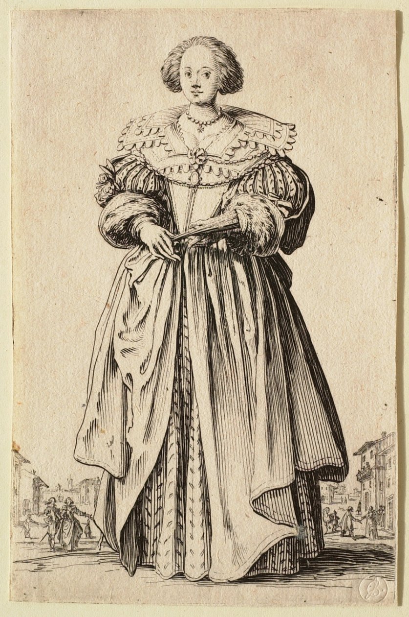 Damen med solfjädern av Jacques Callot