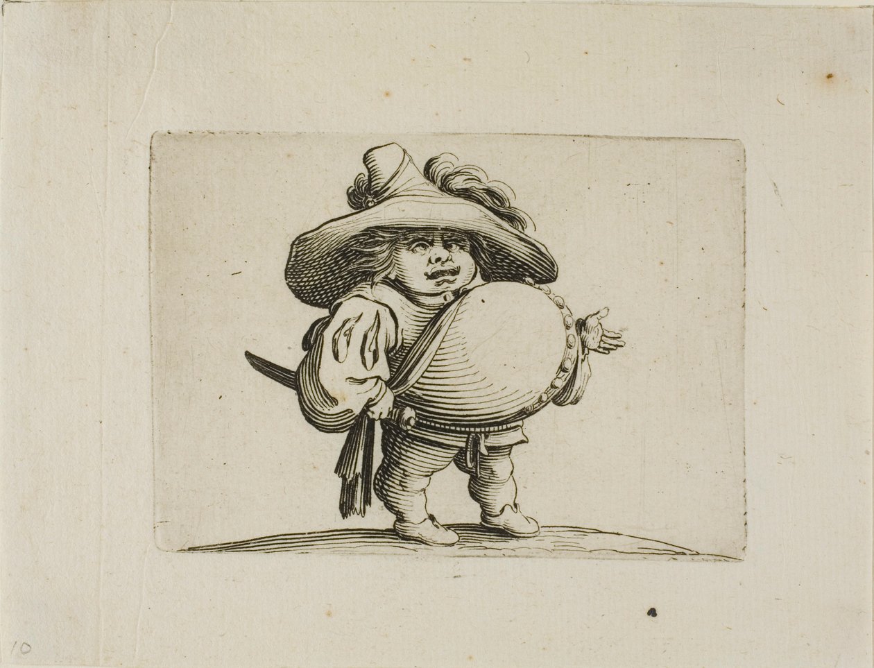The Large Bellied Man dekorerad med en rad knappar, från Varie Figure Gobbi av Jacques Callot