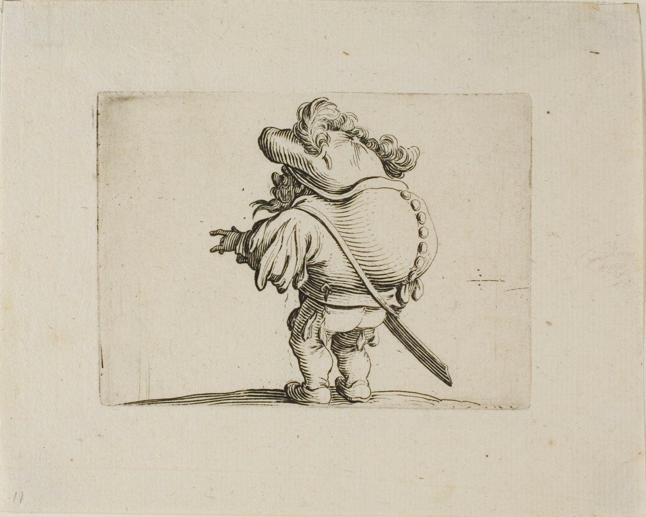 The Large Bellied Man dekorerad med en rad knappar, från Varie Figure Gobbi av Jacques Callot