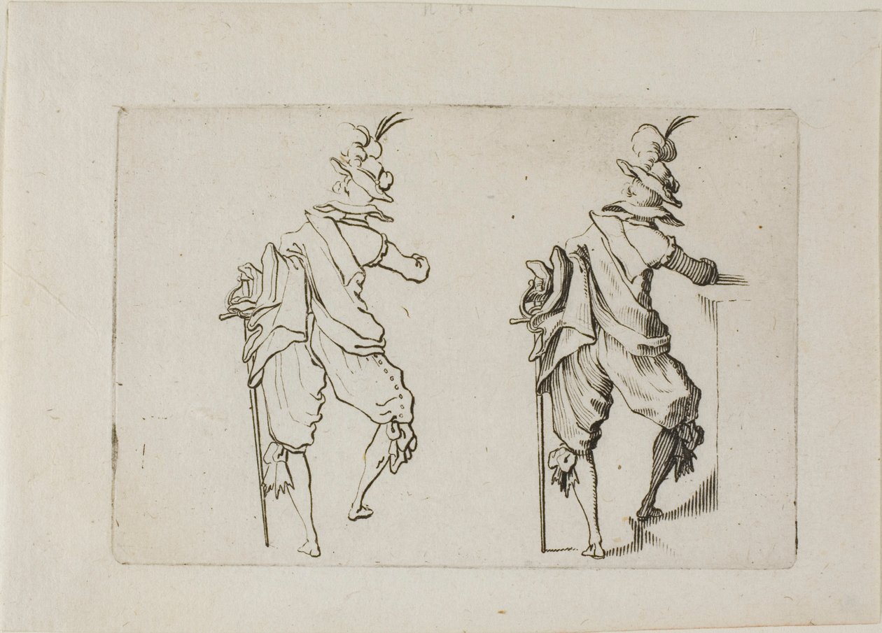 Mannen sedd bakifrån med ett stort svärd, från The Caprices av Jacques Callot