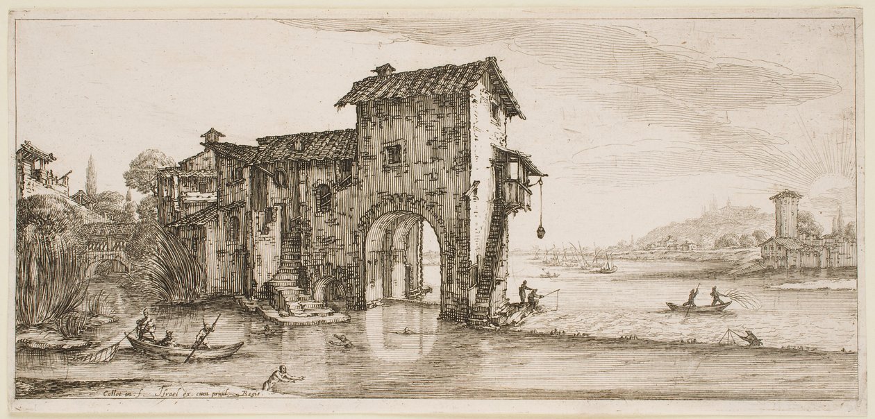 Kvarnen vid floden, ur serien ”Landskapen i Florens” av Jacques Callot