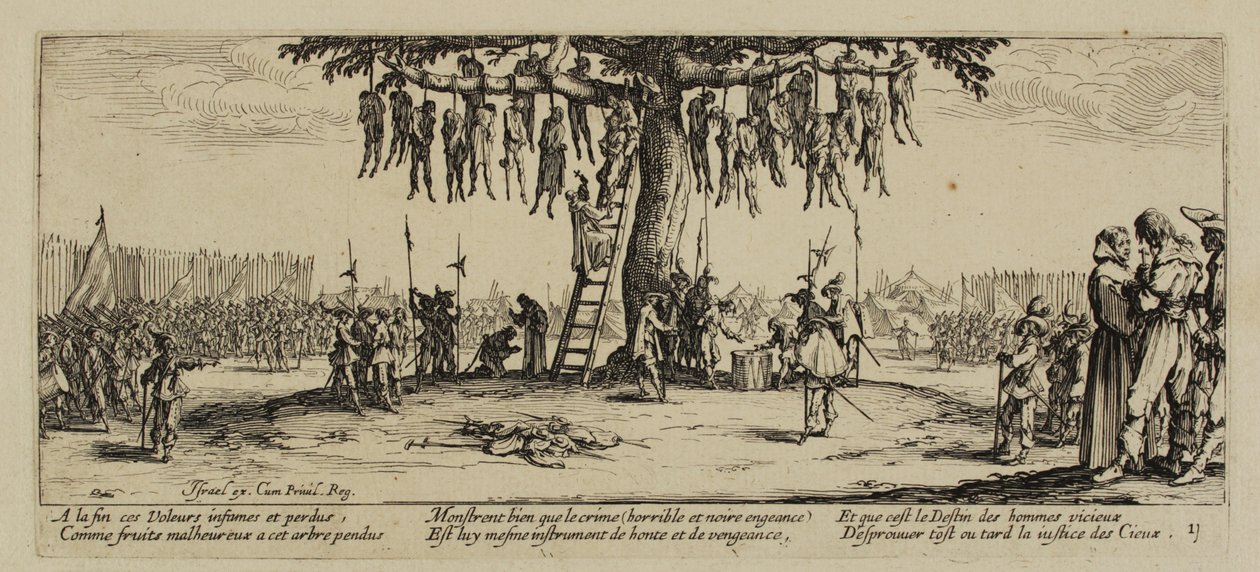 Krigets elände, nr 11. Hängningen, 1633 av Jacques Callot