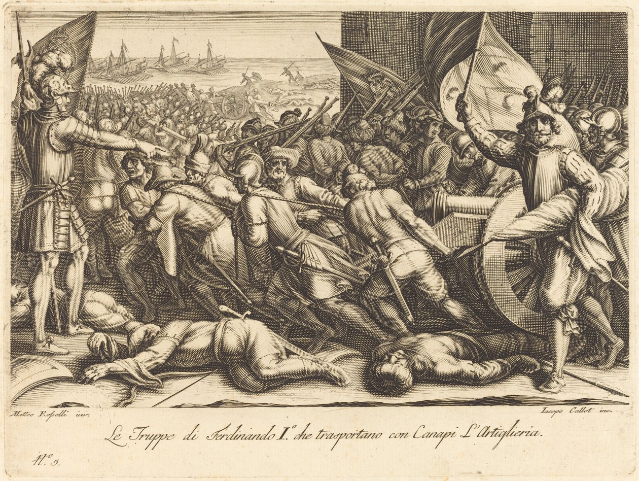 Truppernas ombordstigning, ca. 1614. av Jacques Callot