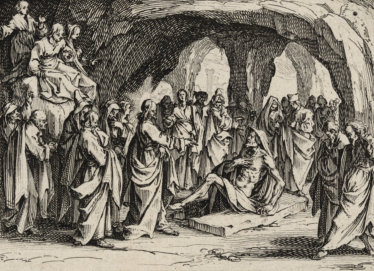 Lazarus uppståndelse, 1635 av Jacques Callot