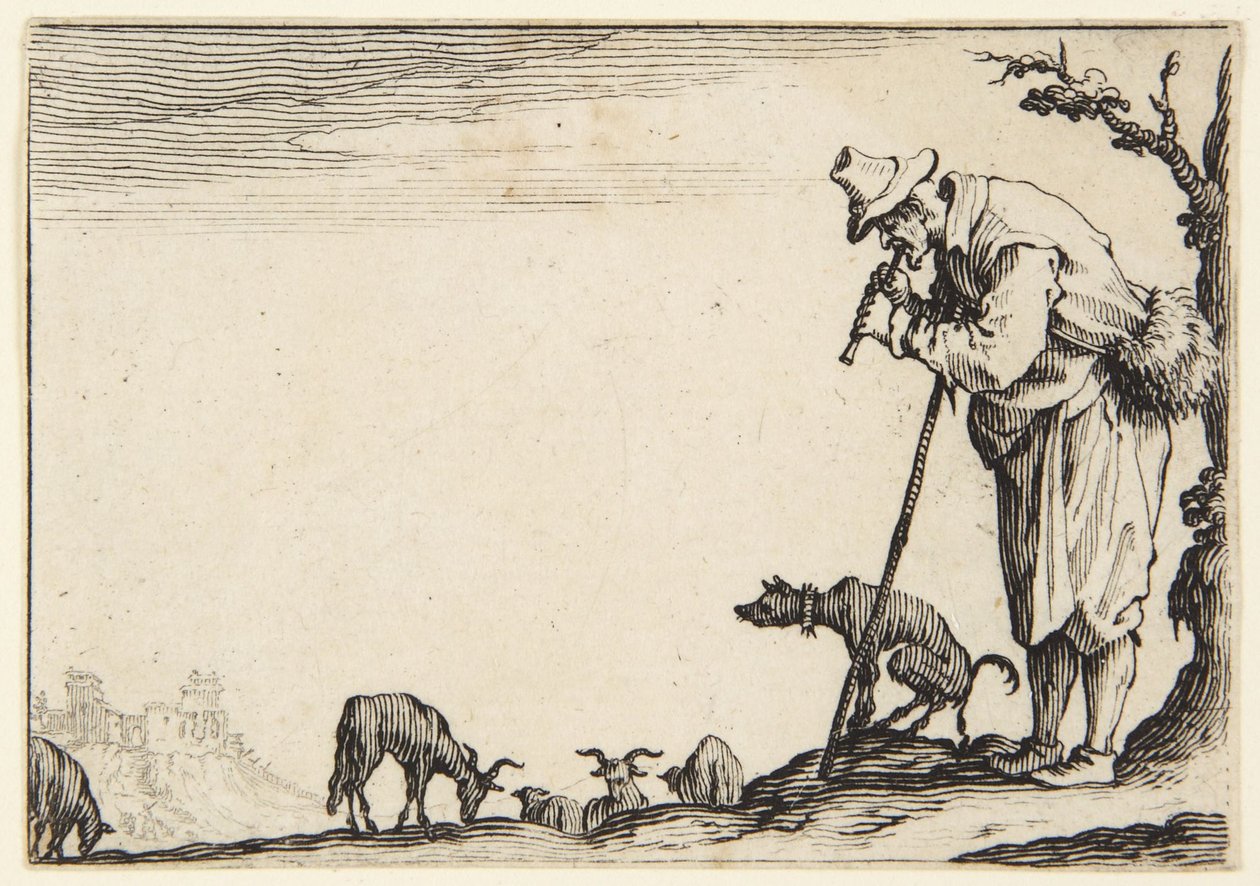 Herdepojken som spelar flöjt av Jacques Callot