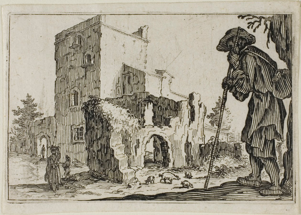 Herden och ruinerna, från The Caprices av Jacques Callot