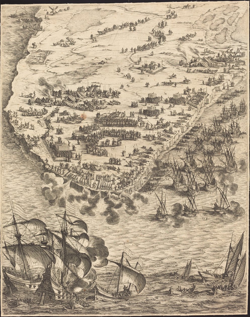 Belägringen av La Rochelle [skylt 10 av 16; uppsättningen omfattar 1952.8.97-112] av Jacques Callot
