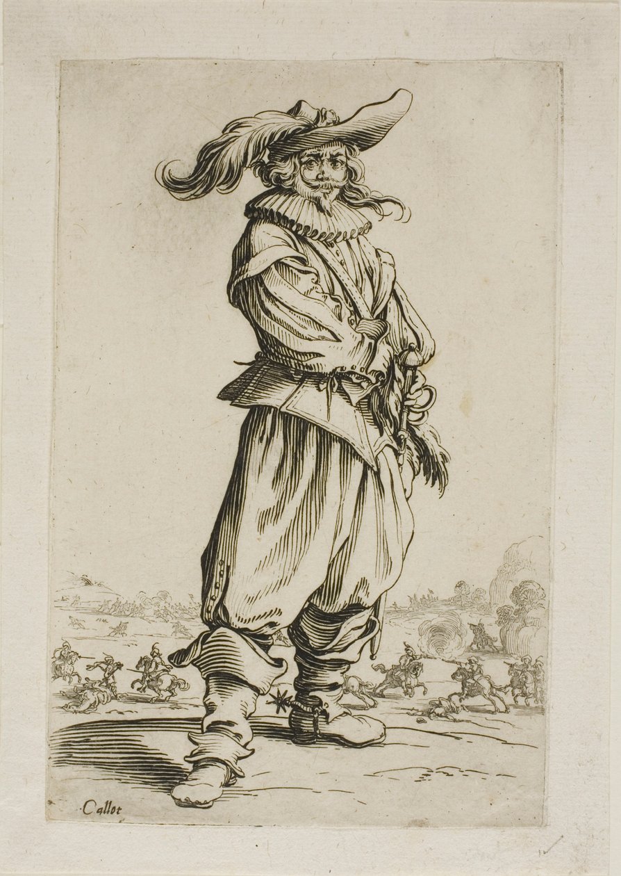 Soldaten med en plymerad hatt, tallrik tre från La Noblesse av Jacques Callot
