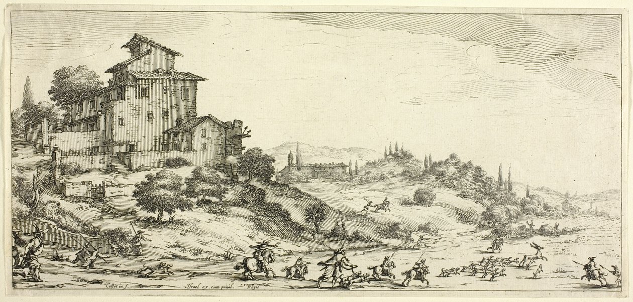 Stag Hunt, från olika scener designade i Florens av Jacques Callot