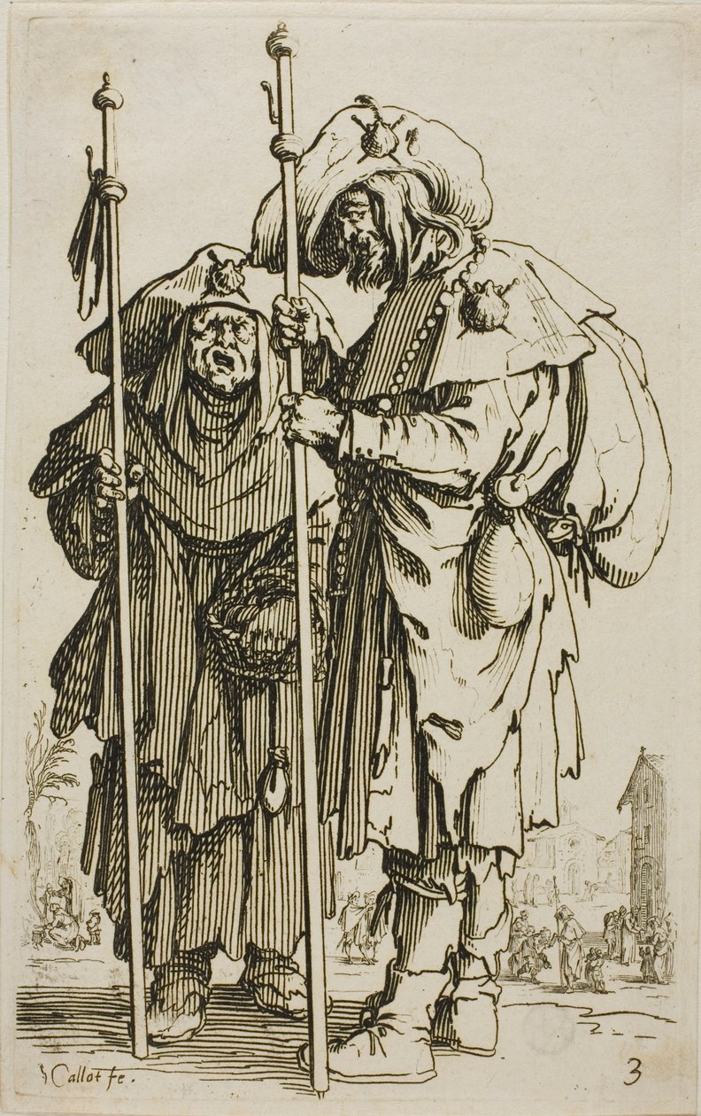 The Two Pilgrims, tallrik tre från The Beggars av Jacques Callot