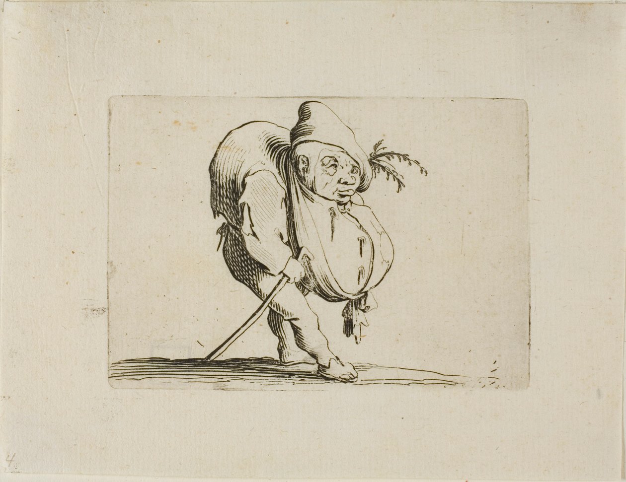 Den ojämna med en käpp, från Varie Figure Gobbi av Jacques Callot