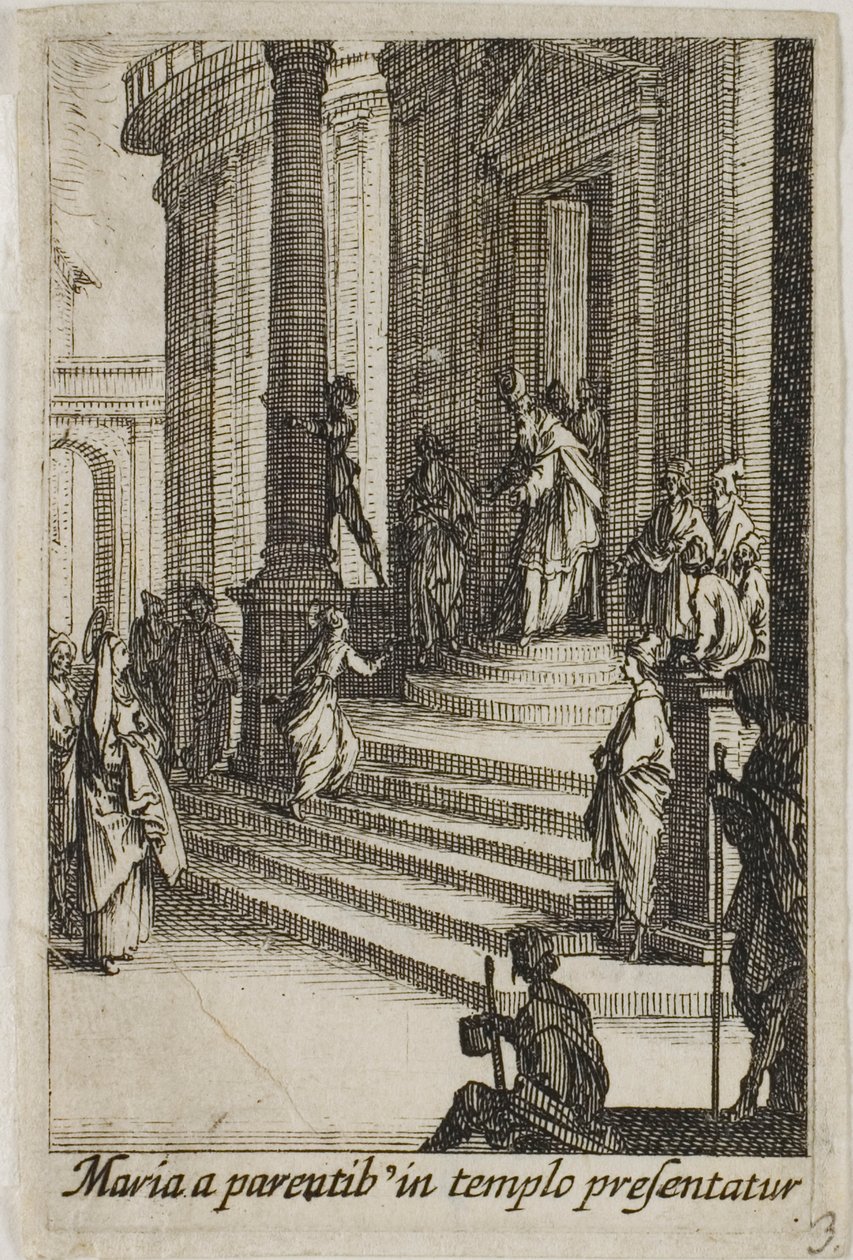Jungfru Maria presenterad i templet, ur Jungfru Marias liv av Jacques Callot