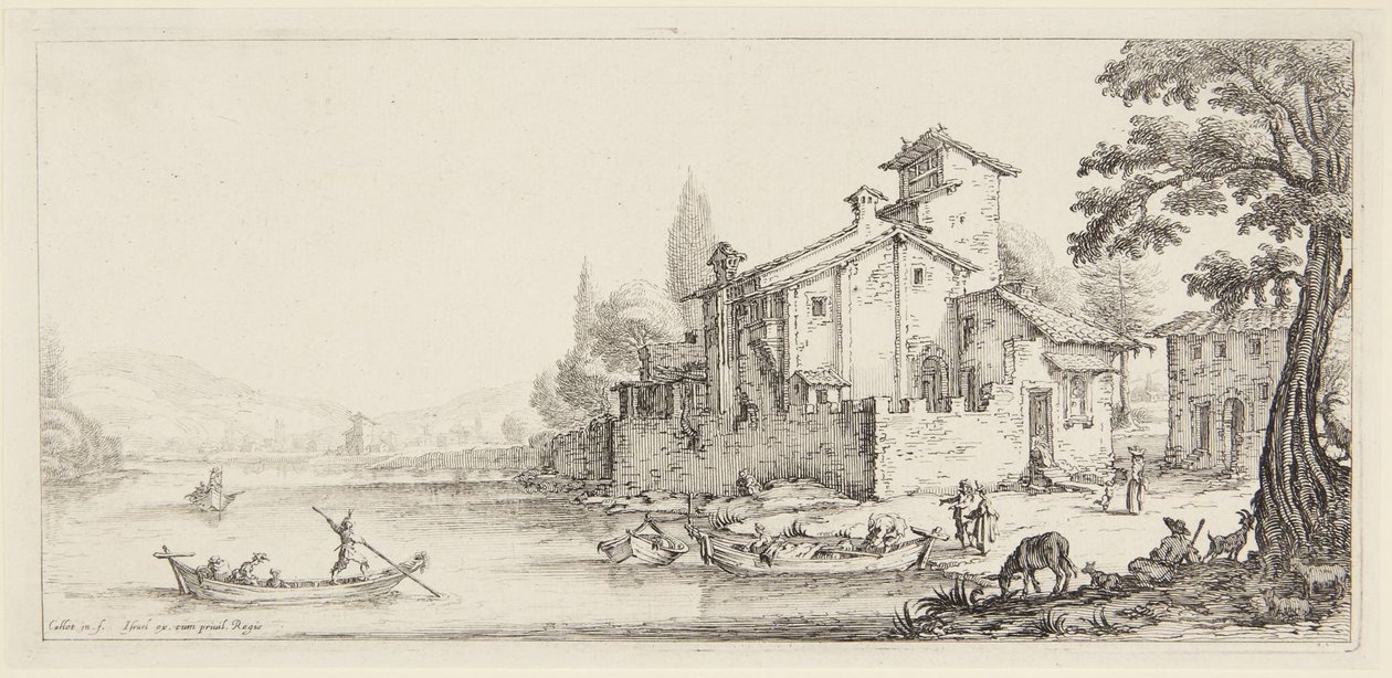 Promenaden vid vattnet, ur serien Paysages Gravées pour Jean de Médicis, Paysages Dessinés à Florence (Landskap för Giovanni de Medici eller landskap utformade i Florens) av Jacques Callot