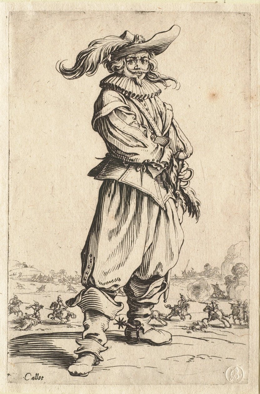 Krigaren med hatten prydd med en stor fjäder av Jacques Callot