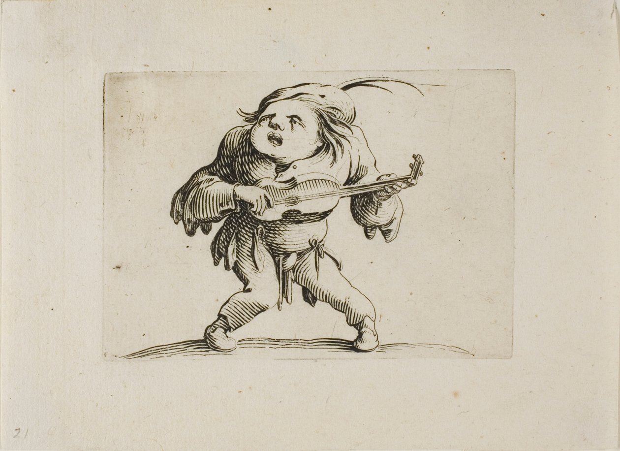 The Wobbly Man Playing the Guitar, från Varie Figure Gobbi av Jacques Callot