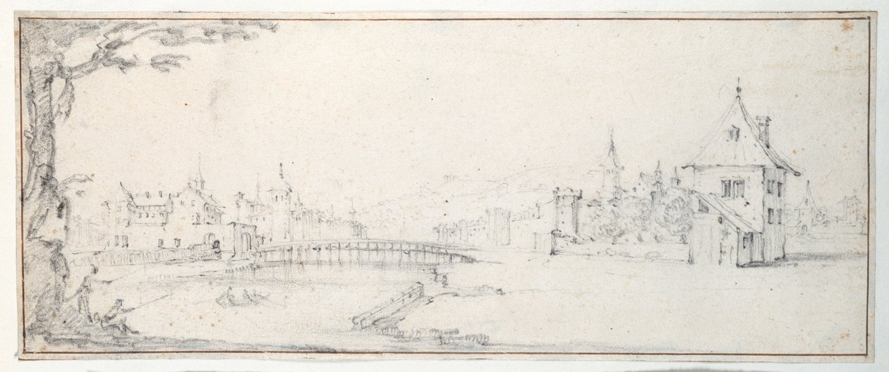 Gaucheus bro vid Epinal (svart krita på papper) av Jacques Callot