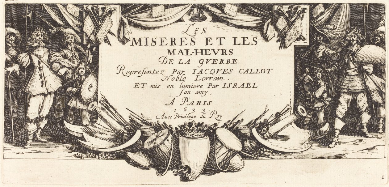 Titelsida för The Large Miseries of War, ca. 1633. av Jacques Callot