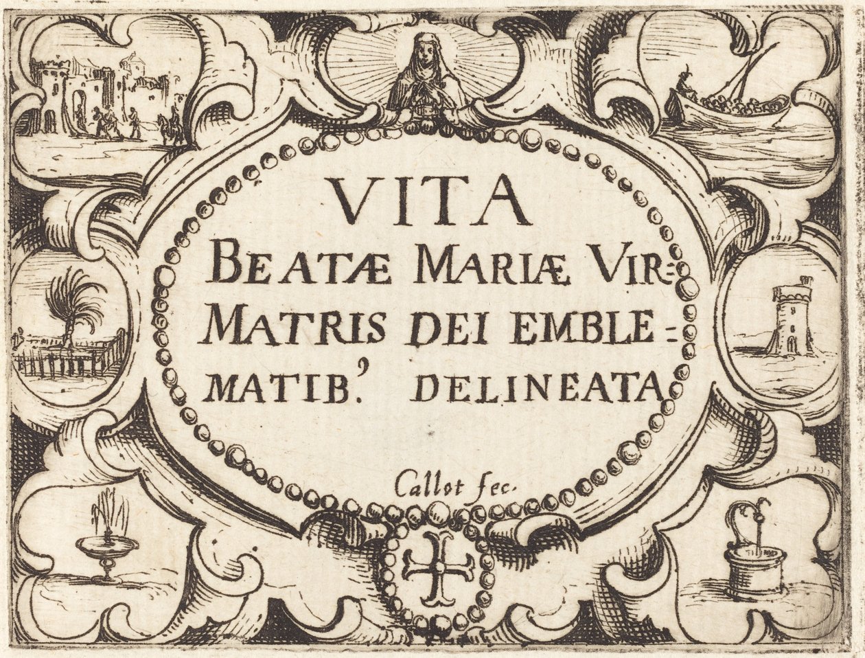 Titelsida för "Jungfruns liv i emblem" av Jacques Callot