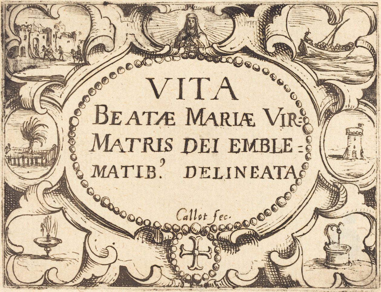 Titelsida för "Jungfruns liv i emblem" av Jacques Callot