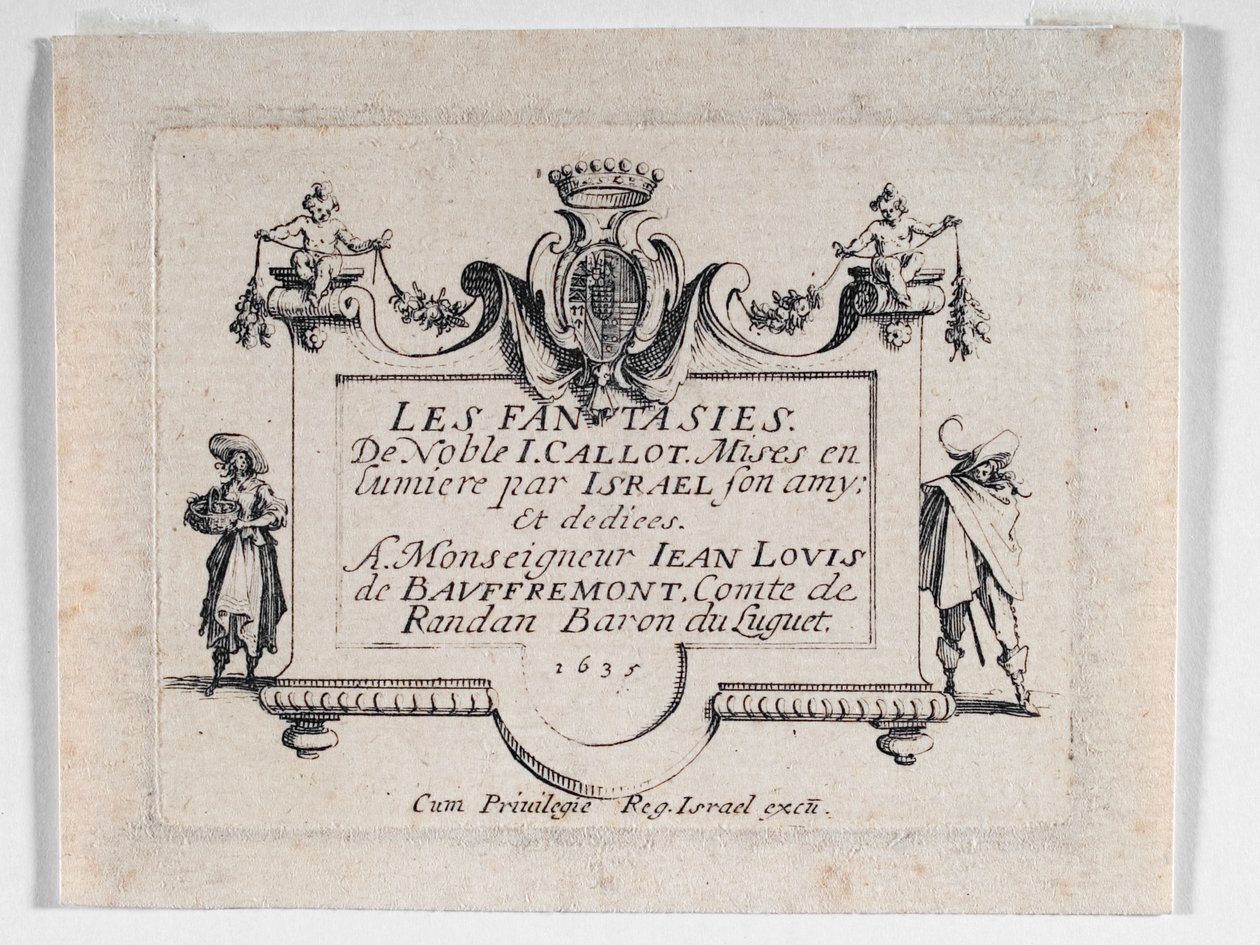 Titelsida till Les Fantaisies ... (etsning) av Jacques Callot